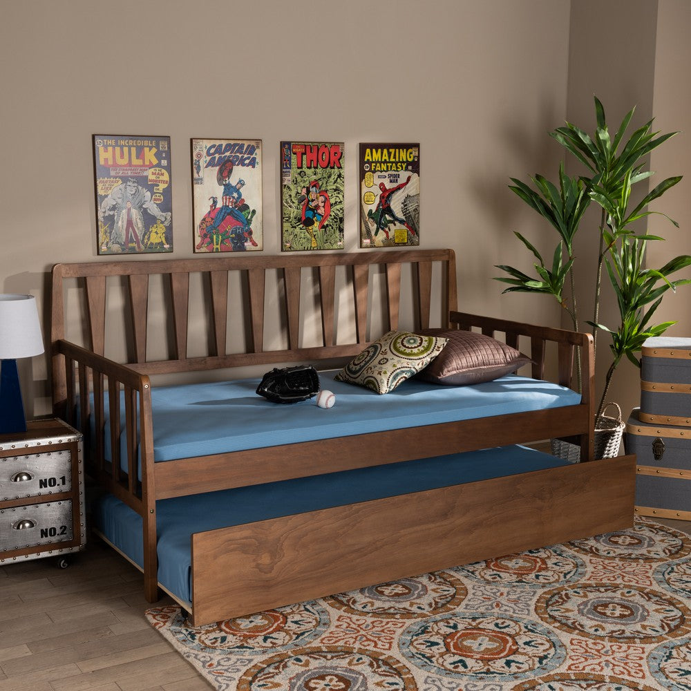 Baxton Studio - Midori Twin Size Daybed with Trundle in Walnut - MG0046-1-Walnut-Daybed with Trundle view 8