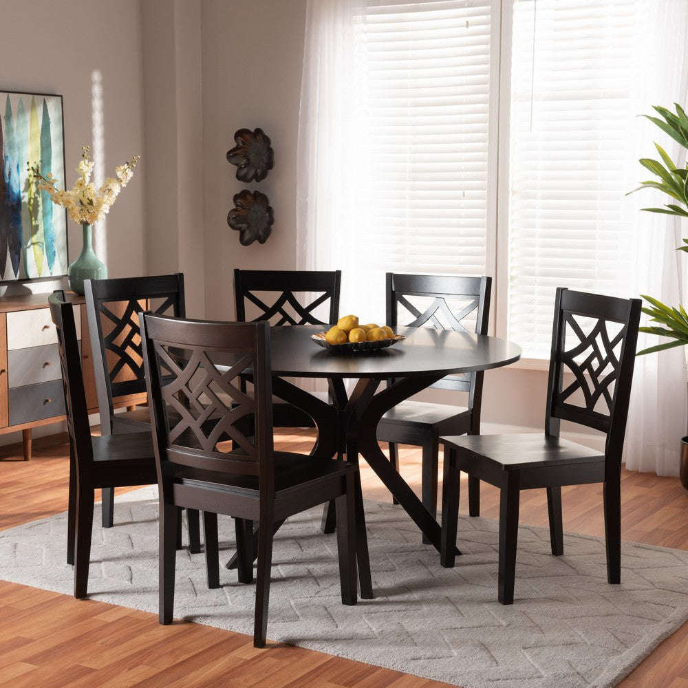 Baxton Studio - Miela Dining Set in Dark Brown - Miela-Dark Brown-7PC Dining Set view 7