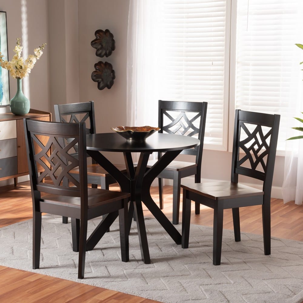 Baxton Studio - Miela Dining Set in Dark Brown/Walnut Brown - Miela-Dark Brown/Walnut-5PC Dining Set view 7