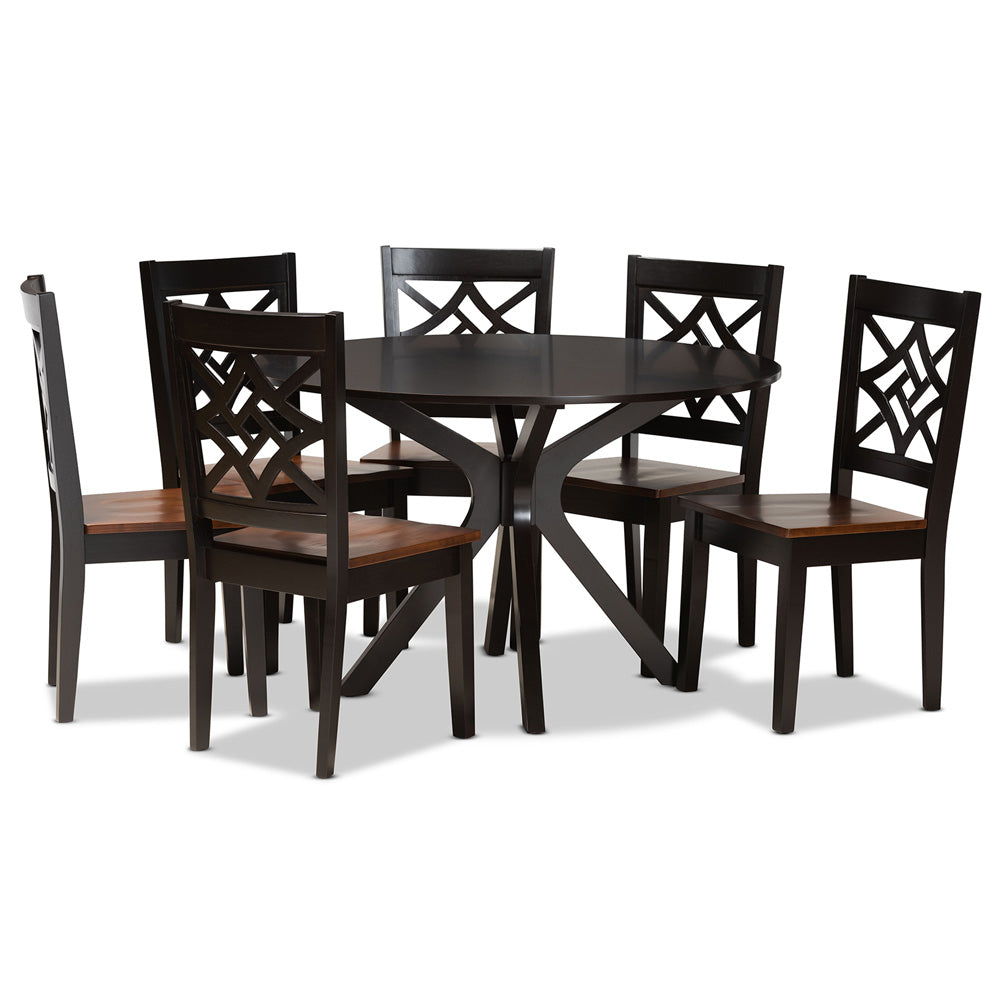 Baxton Studio - Miela Dining Set in Dark Brown/Walnut Brown - Miela-Dark Brown/Walnut-7PC Dining Set view 1