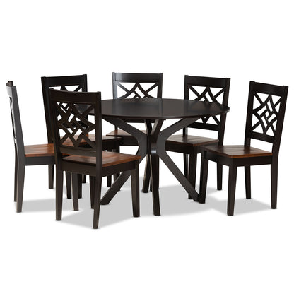 Baxton Studio - Miela Dining Set in Dark Brown/Walnut Brown - Miela-Dark Brown/Walnut-7PC Dining Set view 1