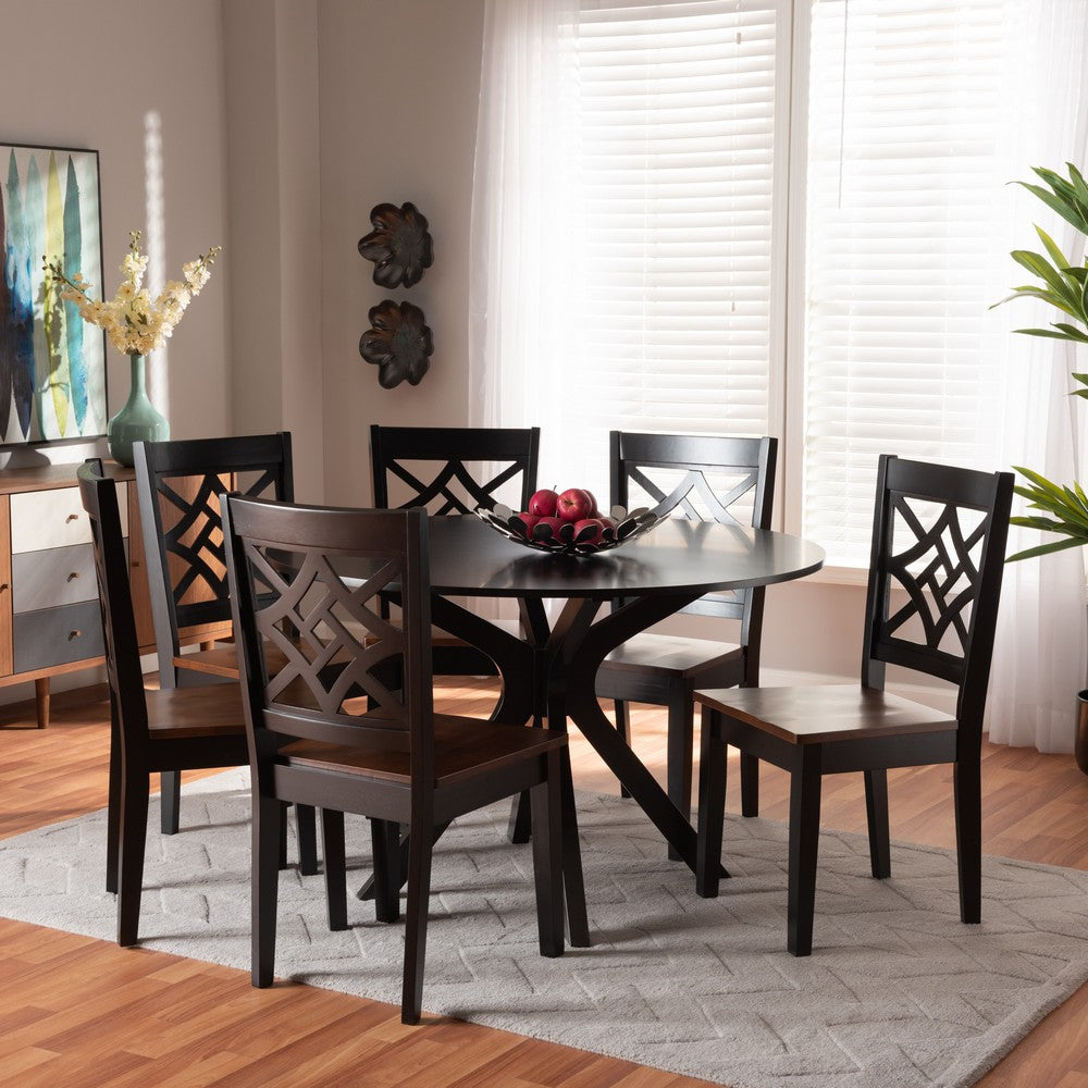 Baxton Studio - Miela Dining Set in Dark Brown/Walnut Brown - Miela-Dark Brown/Walnut-7PC Dining Set view 7