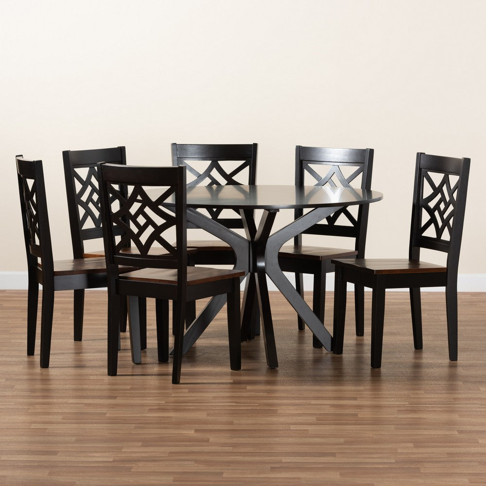 Baxton Studio - Miela Dining Set in Dark Brown/Walnut Brown - Miela-Dark Brown/Walnut-7PC Dining Set view 8