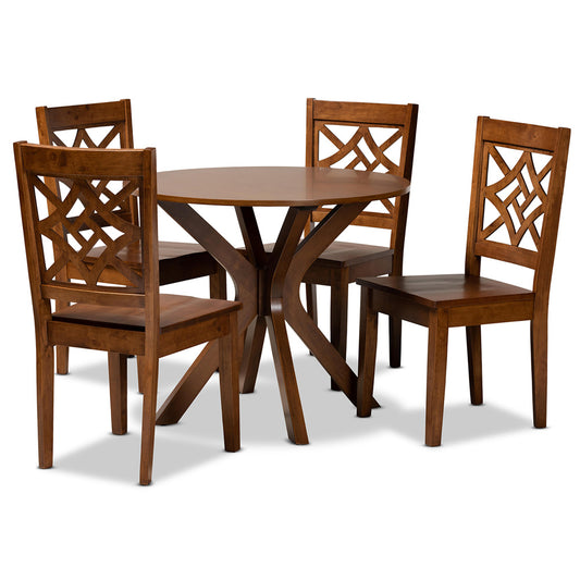 Baxton Studio - Miela Dining Set in Walnut Brown - Miela-Walnut-5PC Dining Set view 1