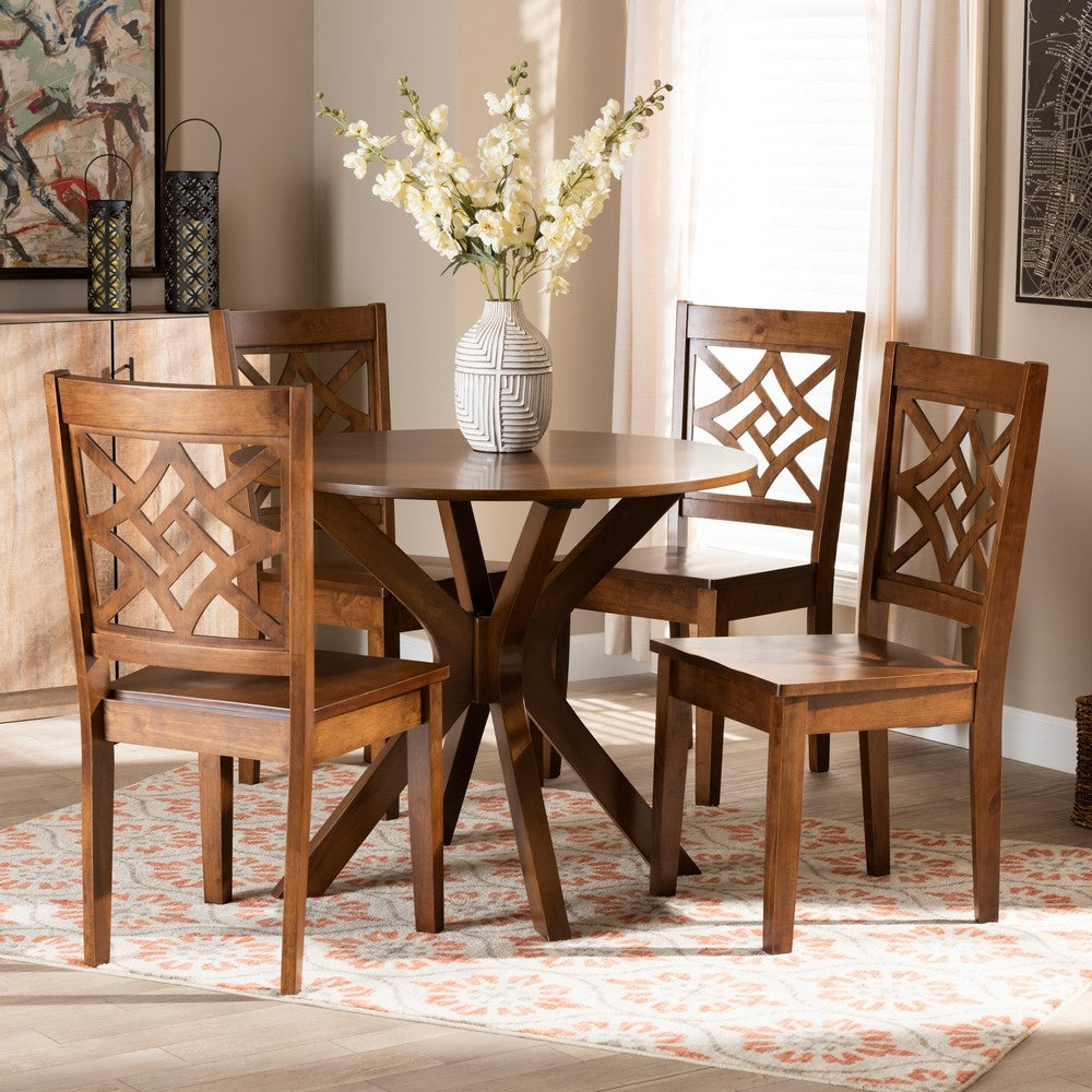 Baxton Studio - Miela Dining Set in Walnut Brown - Miela-Walnut-5PC Dining Set view 7