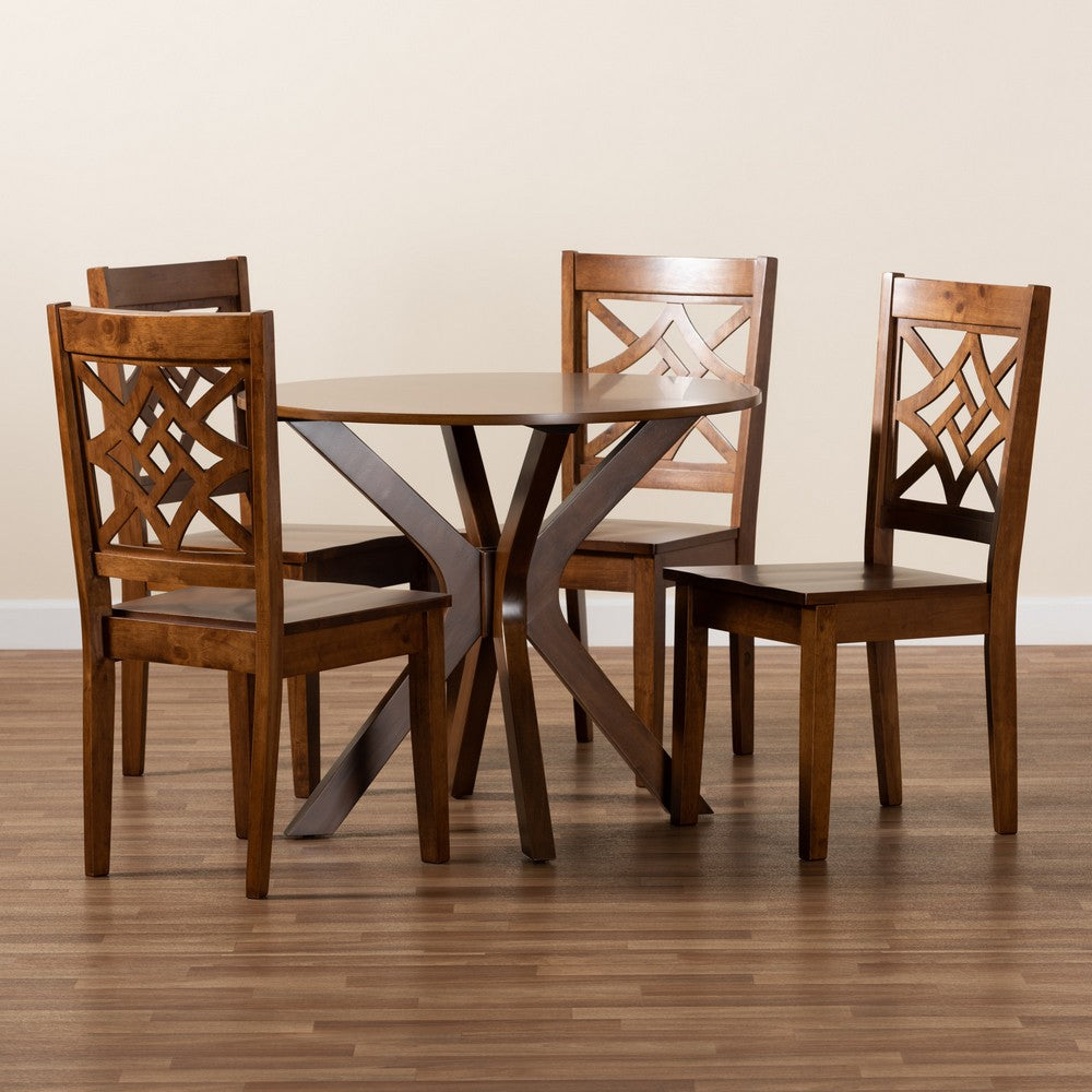 Baxton Studio - Miela Dining Set in Walnut Brown - Miela-Walnut-5PC Dining Set view 8
