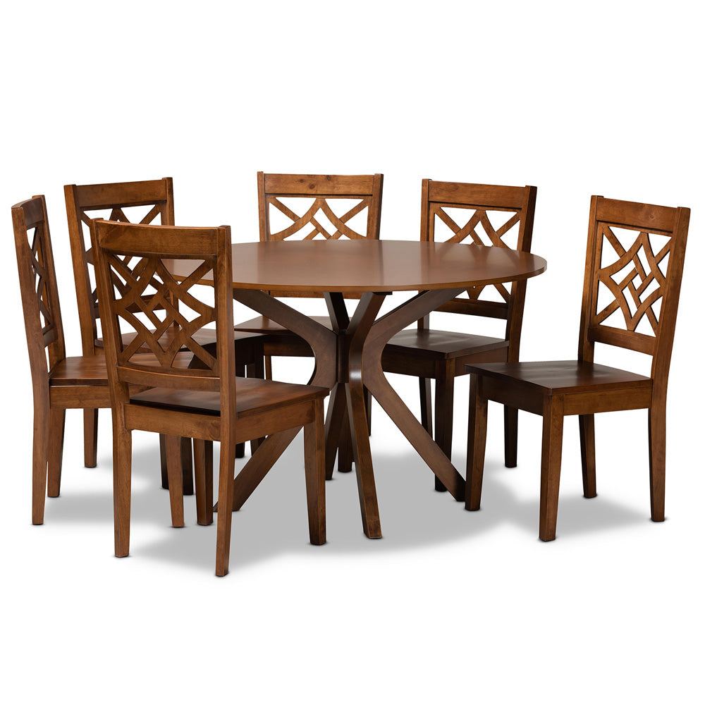 Baxton Studio - Miela Dining Set in Walnut Brown - Miela-Walnut-7PC Dining Set view 1