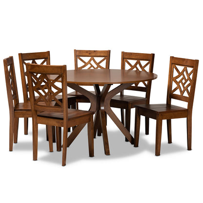 Baxton Studio - Miela Dining Set in Walnut Brown - Miela-Walnut-7PC Dining Set view 1