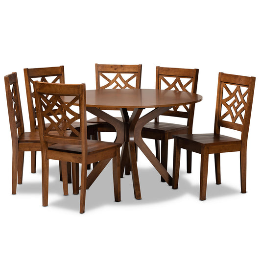 Baxton Studio - Miela Dining Set in Walnut Brown - Miela-Walnut-7PC Dining Set view 1