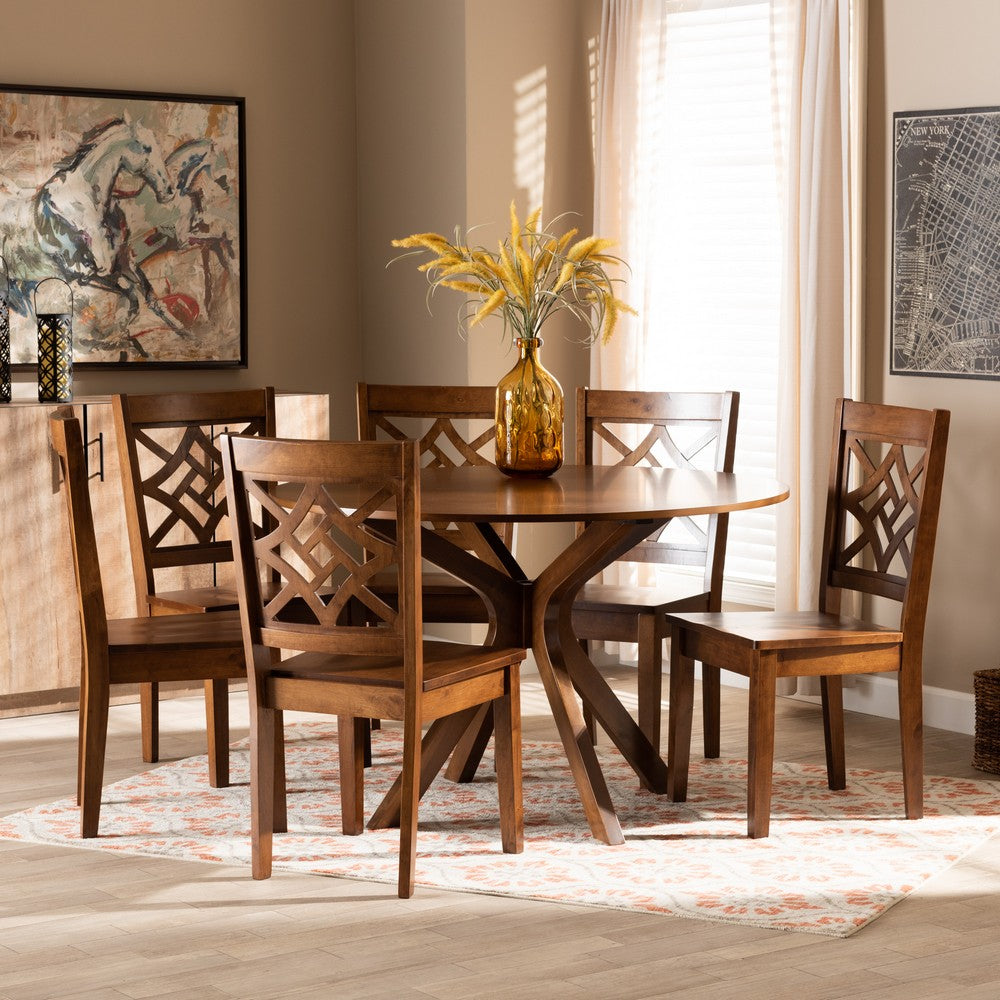 Baxton Studio - Miela Dining Set in Walnut Brown - Miela-Walnut-7PC Dining Set view 7