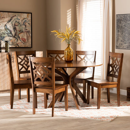 Baxton Studio - Miela Dining Set in Walnut Brown - Miela-Walnut-7PC Dining Set view 7