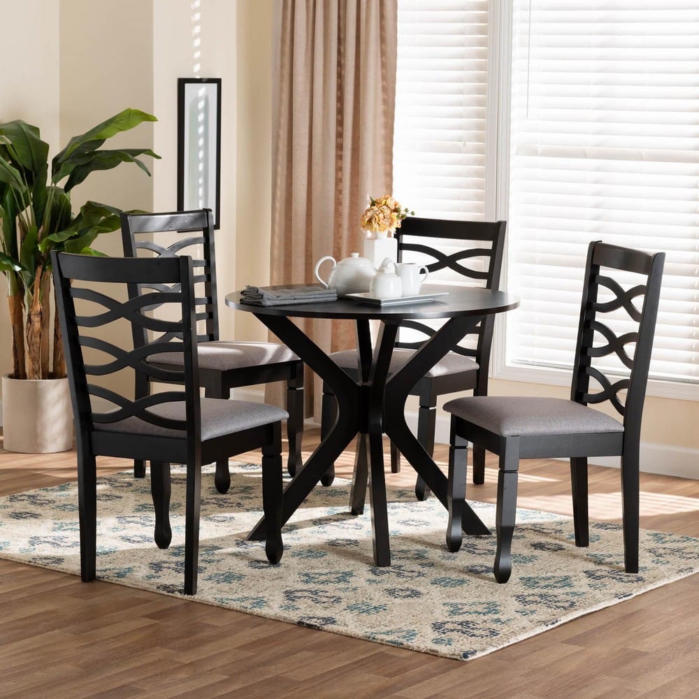 Baxton Studio - Mila Dining Set in Grey/Dark Brown - Mila-Grey/Dark Brown-5PC Dining Set view 8