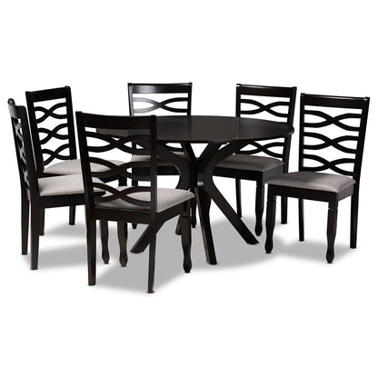 Baxton Studio - Mila Dining Set in Grey/dark brown - Mila-Grey/Dark Brown-7PC Dining Set view 1