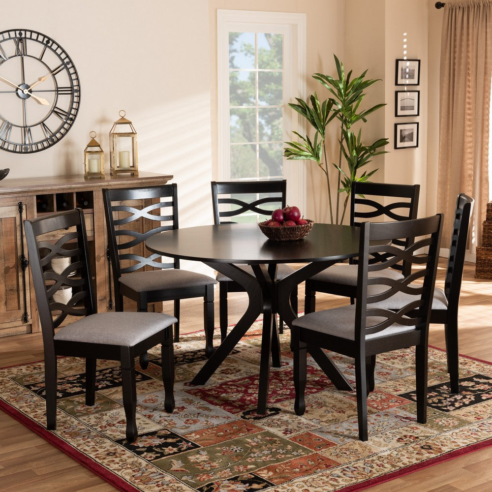 Baxton Studio - Mila Dining Set in Grey/dark brown - Mila-Grey/Dark Brown-7PC Dining Set view 7