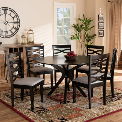 Baxton Studio - Mila Dining Set in Grey/dark brown - Mila-Grey/Dark Brown-7PC Dining Set view 7