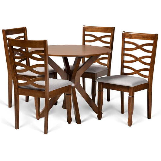 Baxton Studio - Mila Dining Set in Grey/walnut brown - Mila-Grey/Walnut-5PC Dining Set view 1