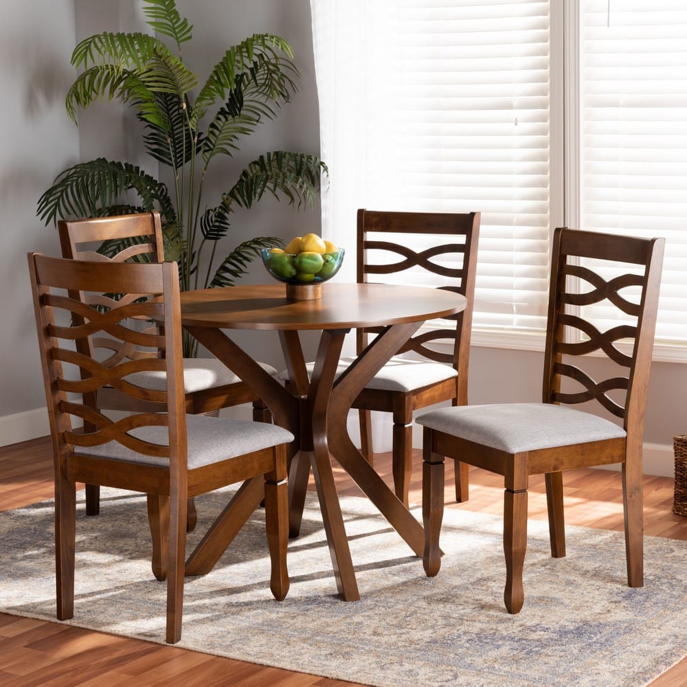 Baxton Studio - Mila Dining Set in Grey/walnut brown - Mila-Grey/Walnut-5PC Dining Set view 7