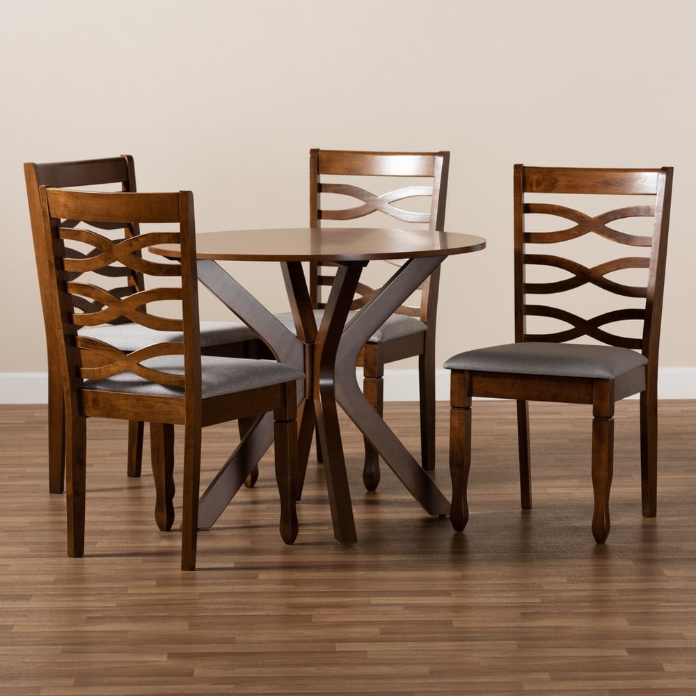 Baxton Studio - Mila Dining Set in Grey/walnut brown - Mila-Grey/Walnut-5PC Dining Set view 8