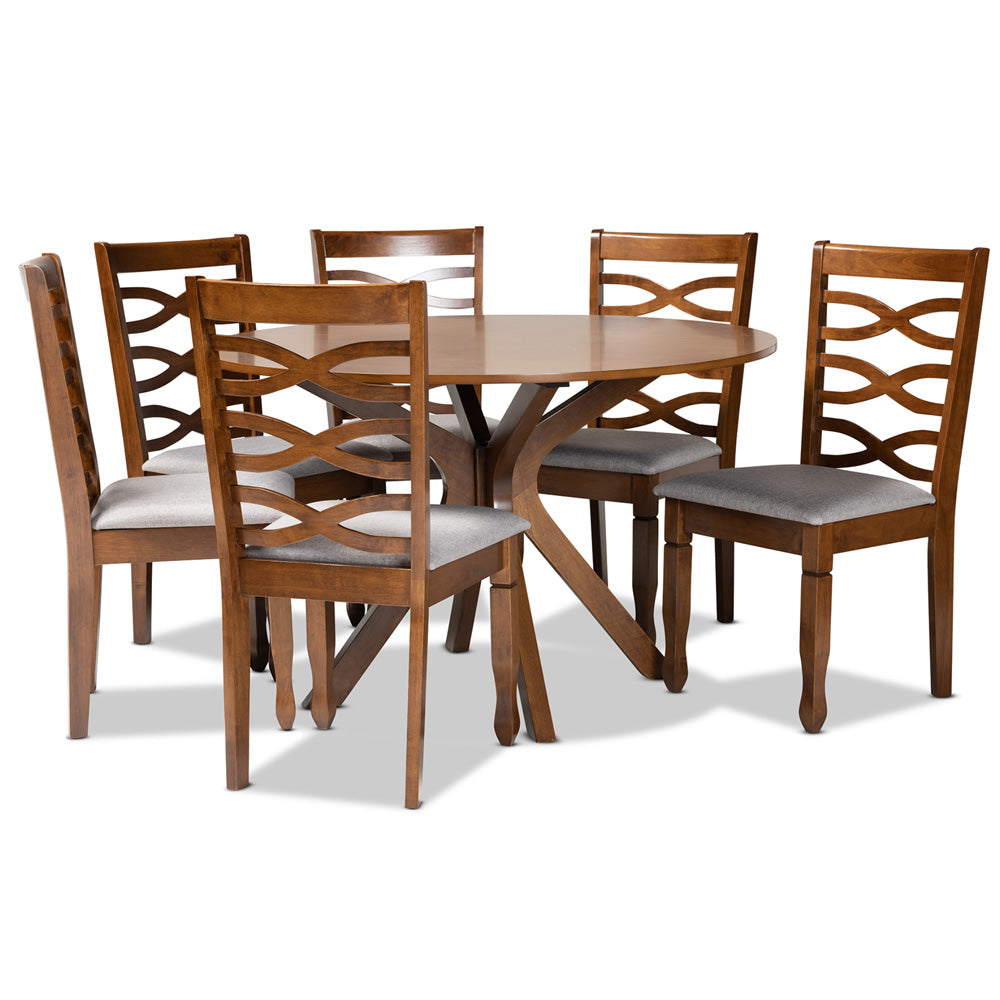 Baxton Studio - Mila Dining Set in Grey/Walnut Brown  - Mila-Grey/Walnut-7PC Dining Set view 1