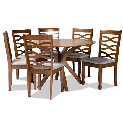 Baxton Studio - Mila Dining Set in Grey/Walnut Brown  - Mila-Grey/Walnut-7PC Dining Set view 1