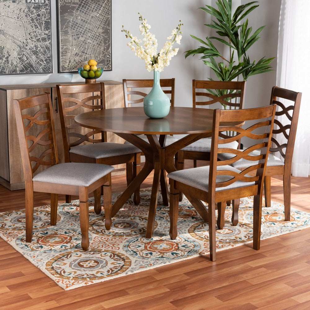 Baxton Studio - Mila Dining Set in Grey/Walnut Brown  - Mila-Grey/Walnut-7PC Dining Set view 7