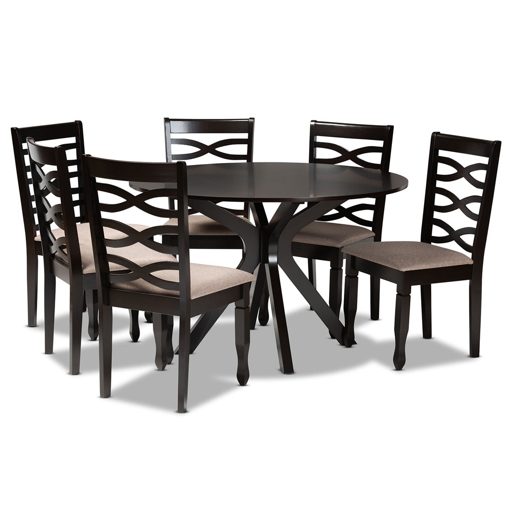Baxton Studio - Mila Dining Set in Sand/Dark Brown - Mila-Sand/Dark Brown-7PC Dining Set view 1