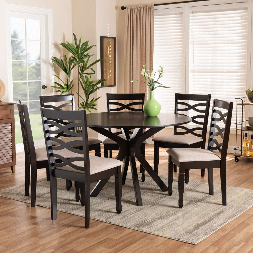 Baxton Studio - Mila Dining Set in Sand/Dark Brown - Mila-Sand/Dark Brown-7PC Dining Set view 7