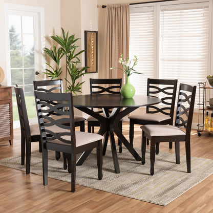 Baxton Studio - Mila Dining Set in Sand/Dark Brown - Mila-Sand/Dark Brown-7PC Dining Set view 7