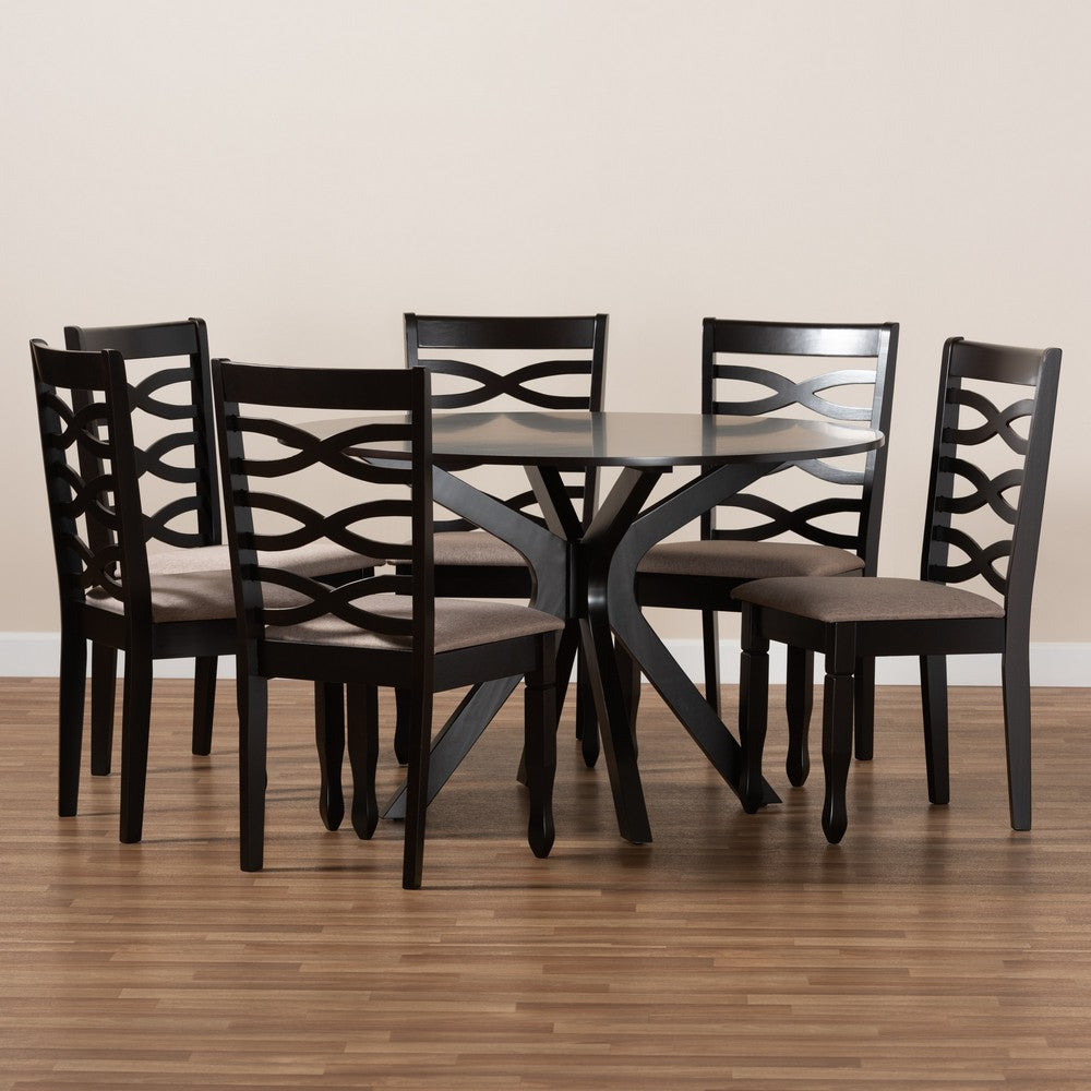 Baxton Studio - Mila Dining Set in Sand/Dark Brown - Mila-Sand/Dark Brown-7PC Dining Set view 8