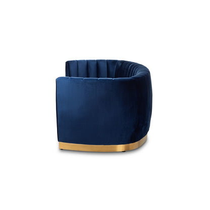 Baxton Studio - Milena Sofa in Royal Blue/Gold - TSF5504A-Dark Royal Blue/Gold-SF view 3