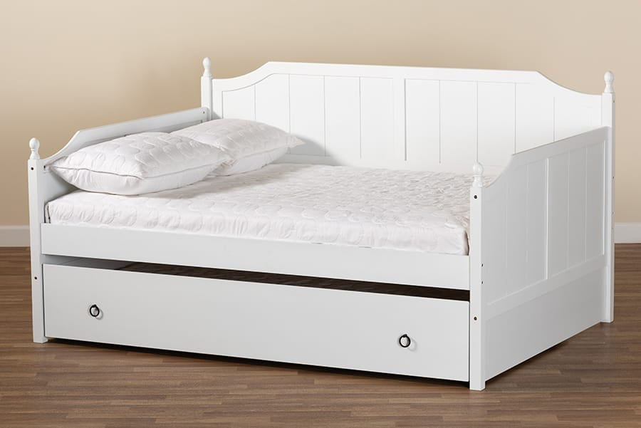 Baxton Studio - Millie Full Size Daybed with Trundle in White - MG0010-White-Daybed-Full view 10