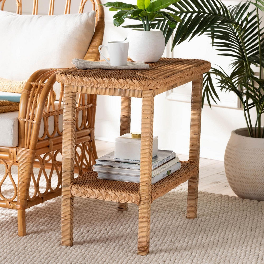 Baxton Studio - Minahasa Side Table in Light Honey - MINAHASA-Light Honey Rattan-End Table view 7