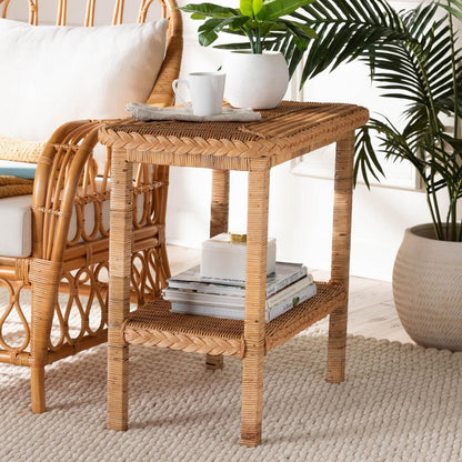 Baxton Studio - Minahasa Side Table in Light Honey - MINAHASA-Light Honey Rattan-End Table view 7
