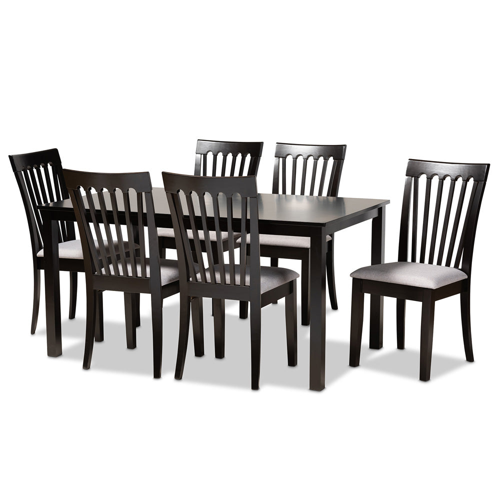 Baxton Studio - Minette Dining Set in Grey/Espresso Brown - RH319C-Grey/Dark Brown-7PC Dining Set view 1