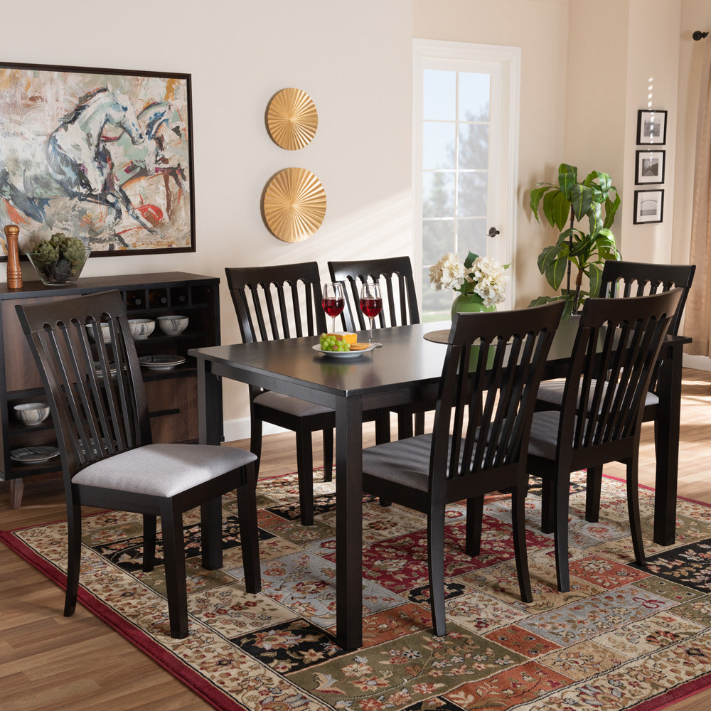 Baxton Studio - Minette Dining Set in Grey/Espresso Brown - RH319C-Grey/Dark Brown-7PC Dining Set view 6
