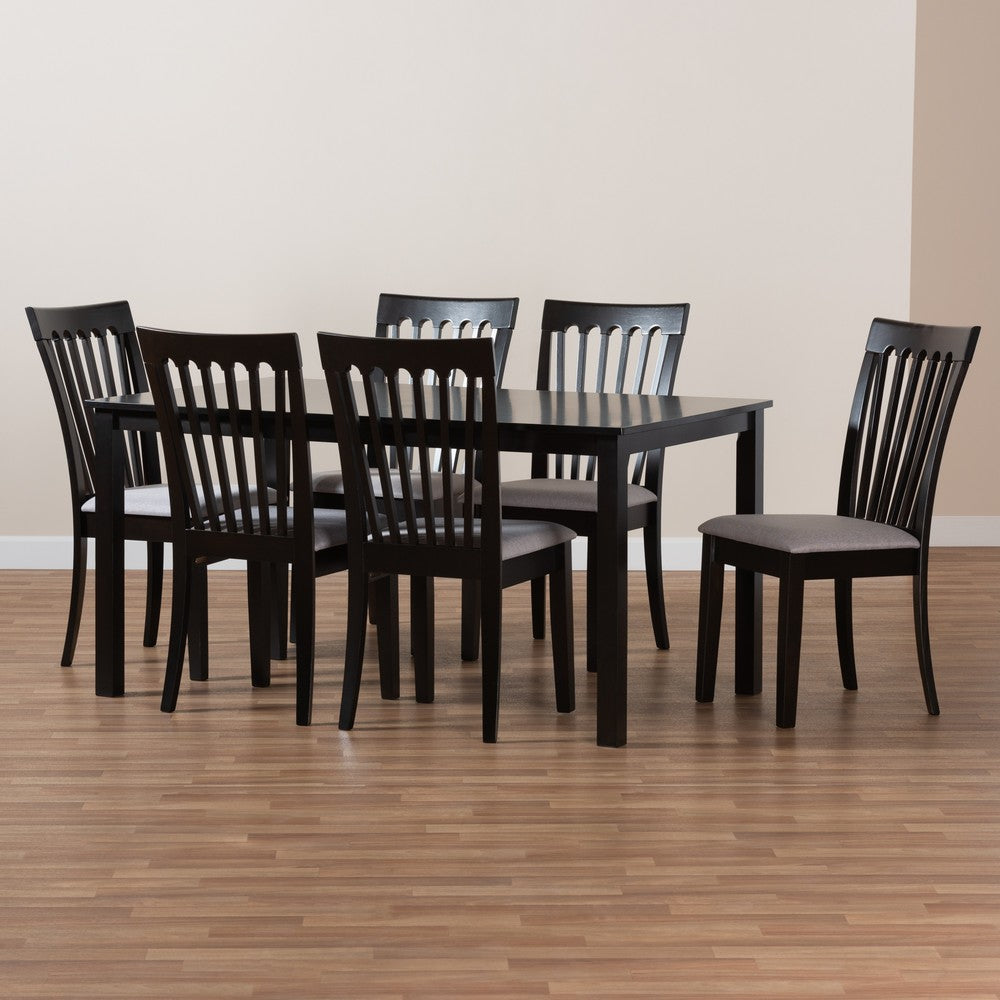 Baxton Studio - Minette Dining Set in Grey/Espresso Brown - RH319C-Grey/Dark Brown-7PC Dining Set view 7