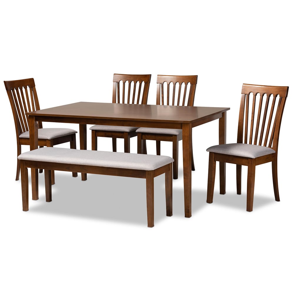 Baxton Studio - Minette Dining Set in Grey/walnut brown - RH319C-Grey/Walnut-6PC Dining Set view 1