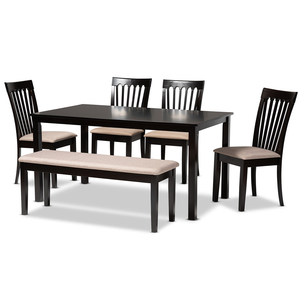 Baxton Studio - Minette Dining Set in Sand/Dark Brown - RH319C-Sand/Dark Brown-6PC Dining Set view 1