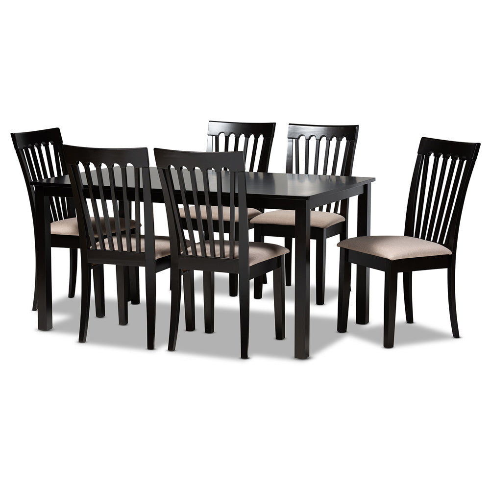 Baxton Studio - Minette Dining Set in Sand/Dark brown - RH319C-Sand/Dark Brown-7PC Dining Set view 1