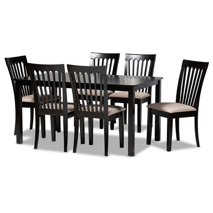 Baxton Studio - Minette Dining Set in Sand/Dark brown - RH319C-Sand/Dark Brown-7PC Dining Set view 1