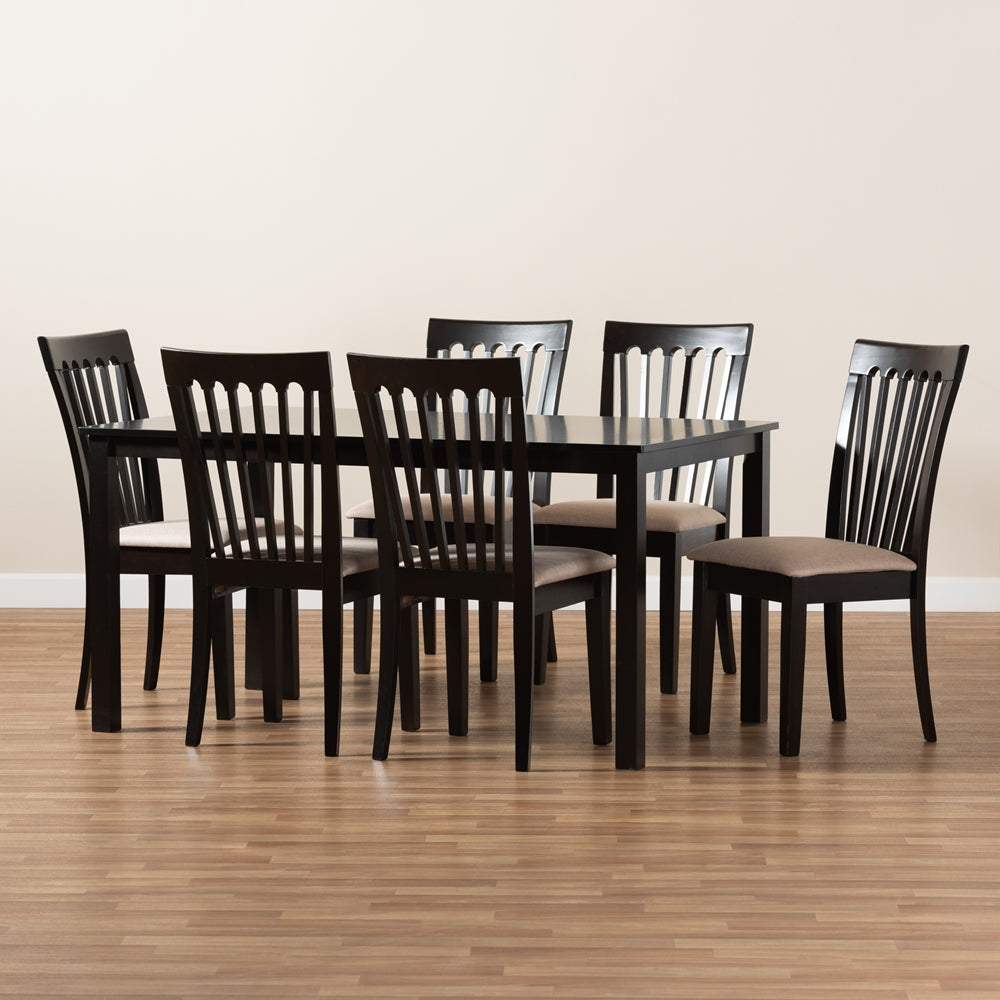 Baxton Studio - Minette Dining Set in Sand/Dark brown - RH319C-Sand/Dark Brown-7PC Dining Set view 5