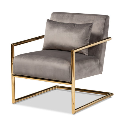 Baxton Studio - Mira Chair in Grey/Gold - TSF-60458-Grey Velvet/Gold-CC view 1