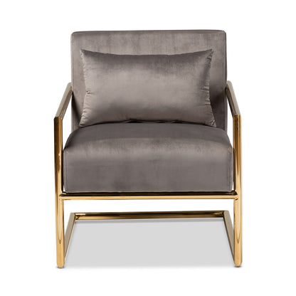 Baxton Studio - Mira Chair in Grey/Gold - TSF-60458-Grey Velvet/Gold-CC view 2