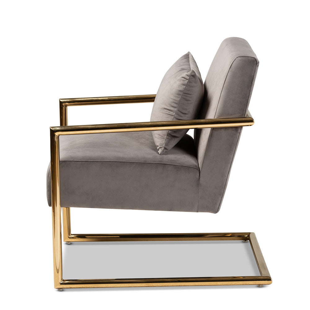 Baxton Studio - Mira Chair in Grey/Gold - TSF-60458-Grey Velvet/Gold-CC view 3