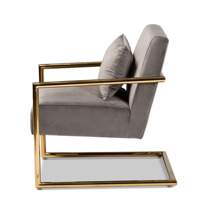 Baxton Studio - Mira Chair in Grey/Gold - TSF-60458-Grey Velvet/Gold-CC view 3