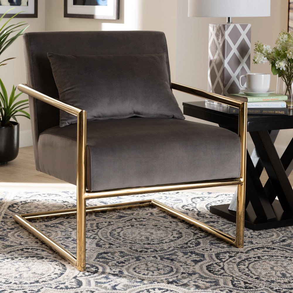 Baxton Studio - Mira Chair in Grey/Gold - TSF-60458-Grey Velvet/Gold-CC view 6