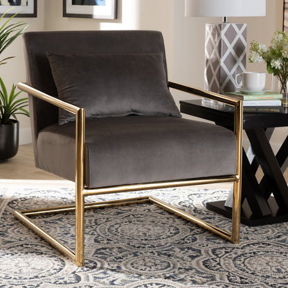 Baxton Studio - Mira Chair in Grey/Gold - TSF-60458-Grey Velvet/Gold-CC view 6