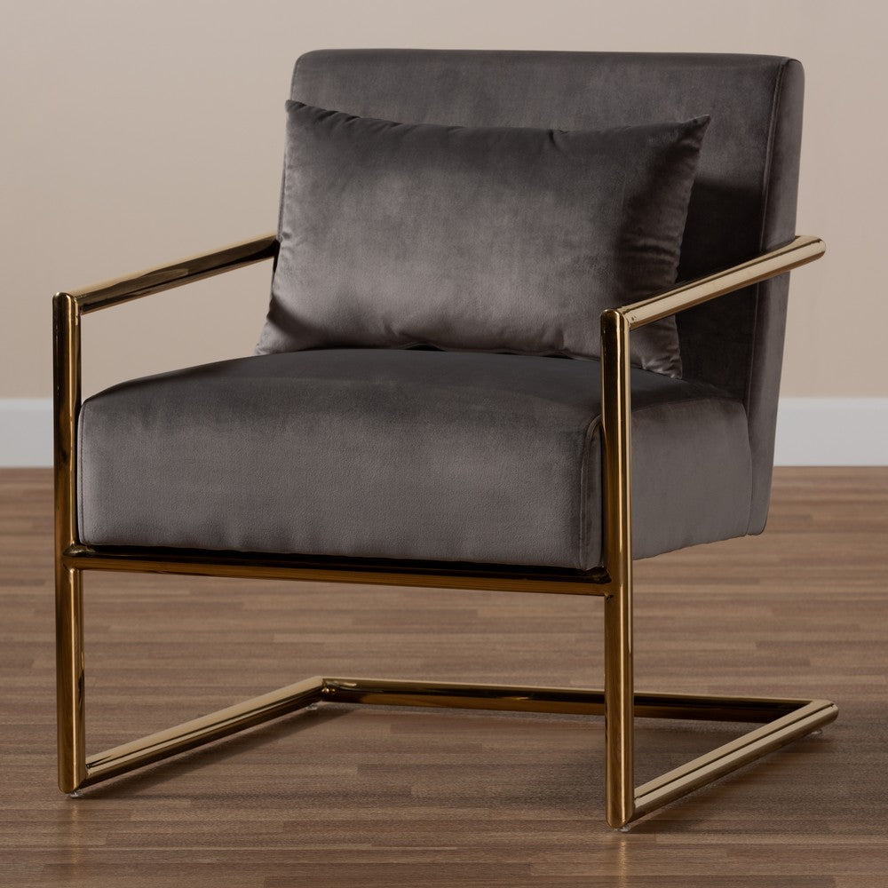 Baxton Studio - Mira Chair in Grey/Gold - TSF-60458-Grey Velvet/Gold-CC view 7