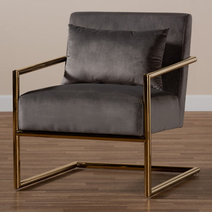 Baxton Studio - Mira Chair in Grey/Gold - TSF-60458-Grey Velvet/Gold-CC view 7