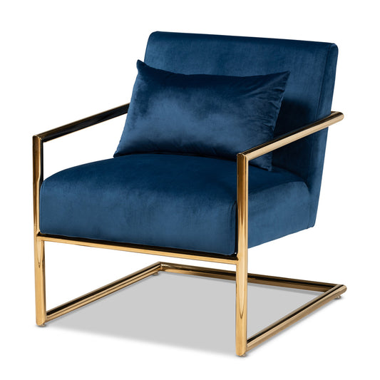 Baxton Studio - Mira Chair in Navy Blue/Gold - TSF-60458-Navy Velvet/Gold-CC view 1